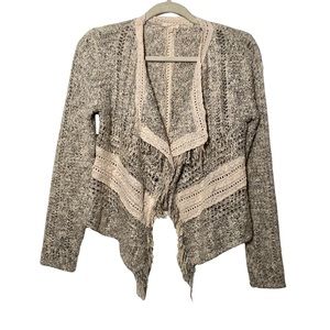 Mystree Boho Loose Knit Open Cardigan, Fringe/Crochet, Size S